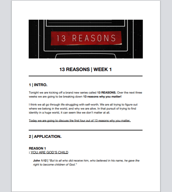 13 Reasons Message Outline - Local Church Media
